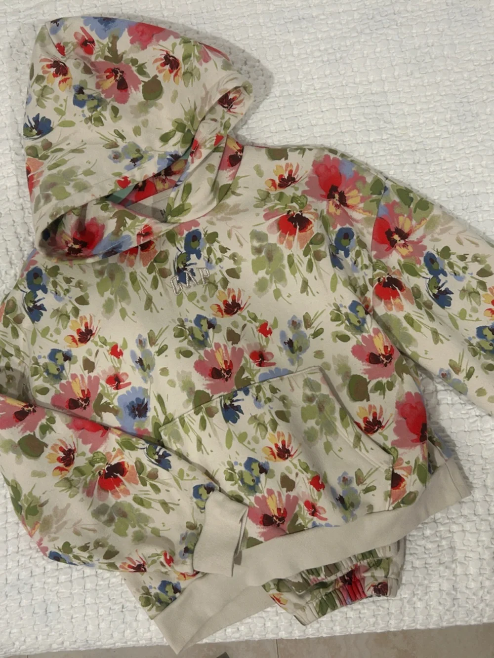 GAP Cream Floral Hooded Matching Set with Red, Blue & Green Flowers